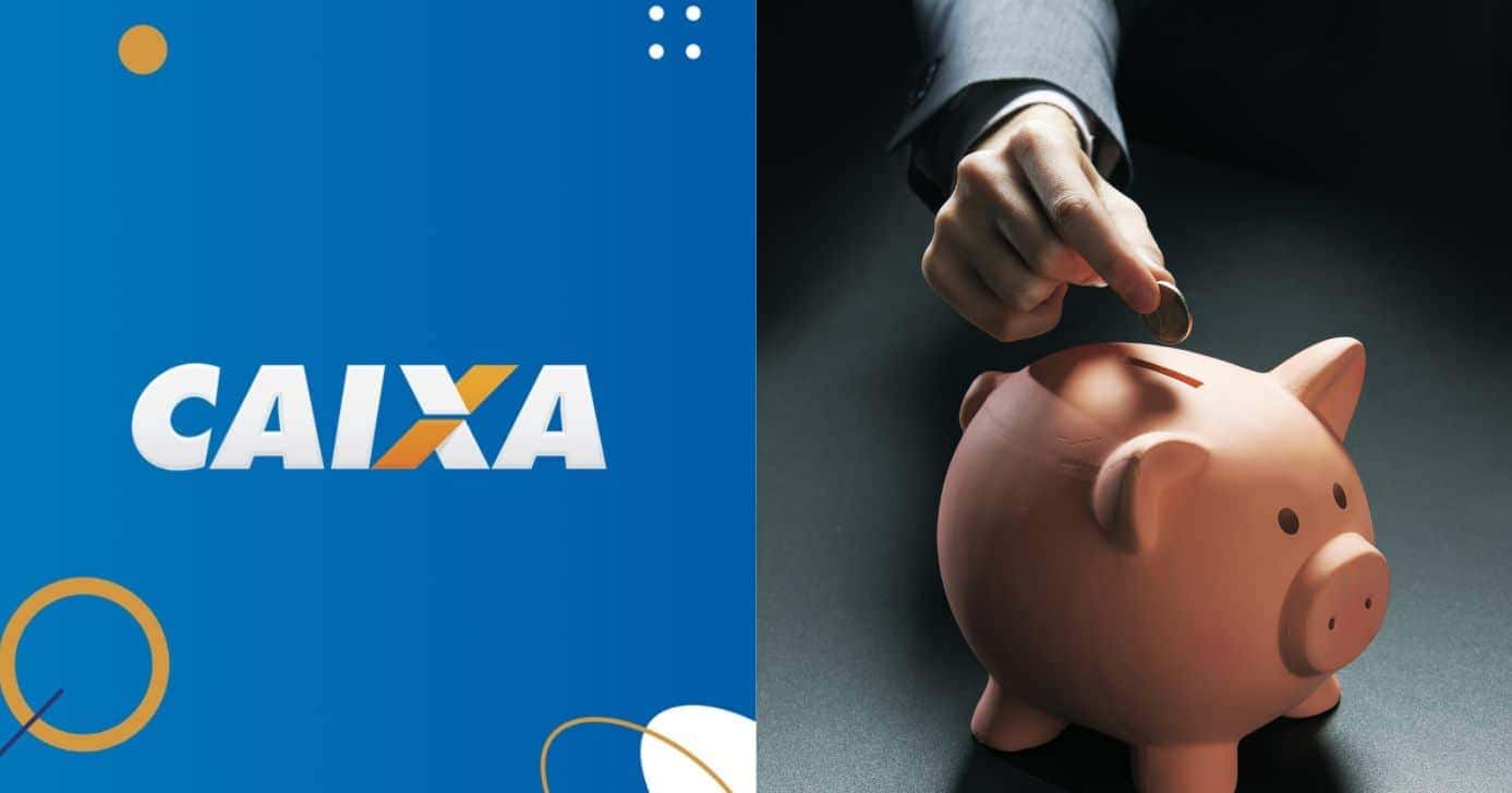 Logo Caixa e ilustração poupança (Fotos: Reproduções / Internet / Canva)