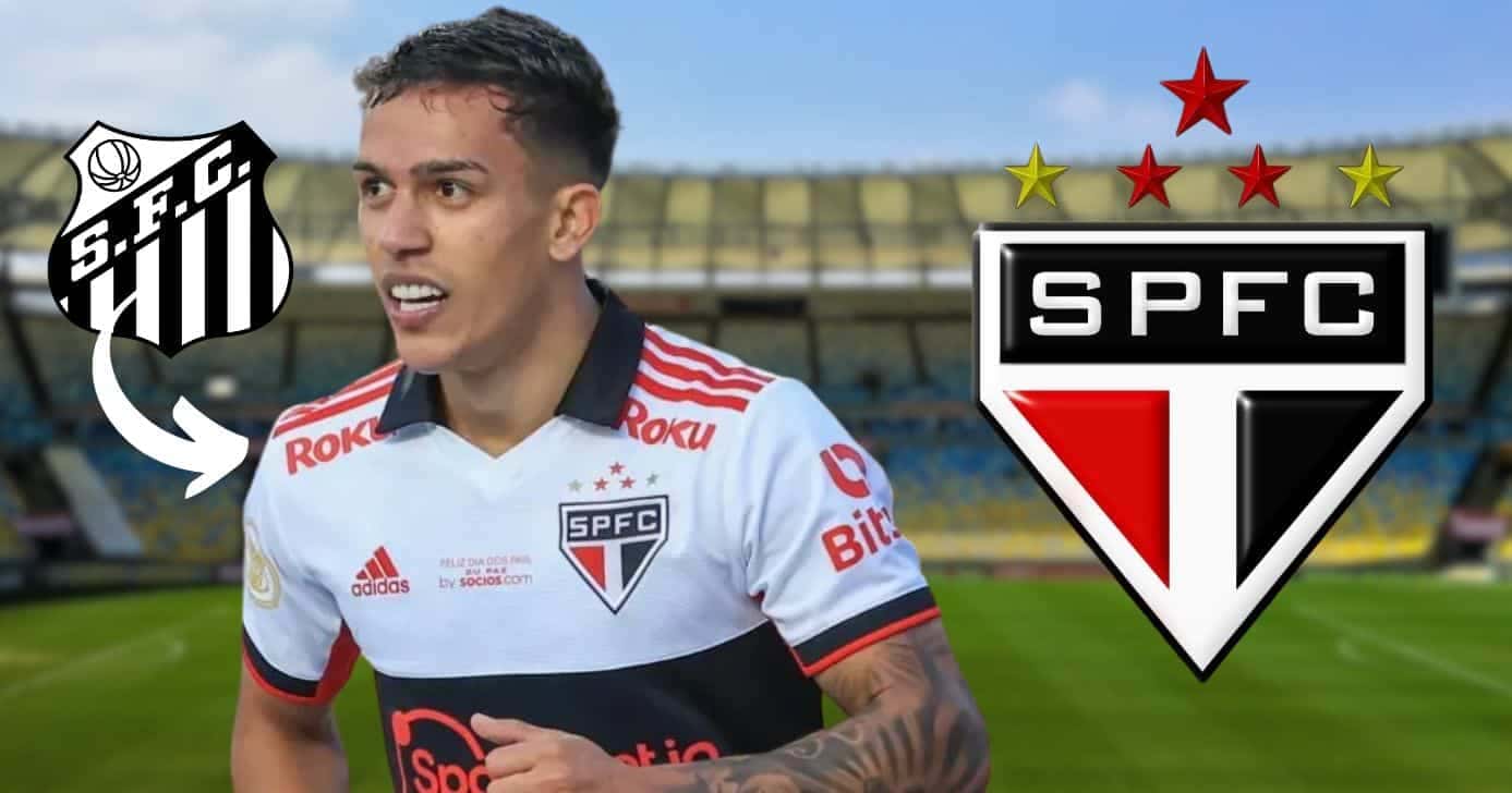 Igor Vinícius, logo do Santos e do São Paulo (Foto: Reprodução / Canva / SPFC / SFC / Montagem TV Foco)