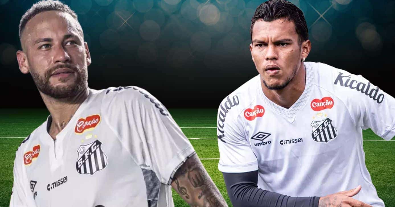Neymar e Gabriel Veron (Foto: Reprodução / Santos / Montagem TV Foco)