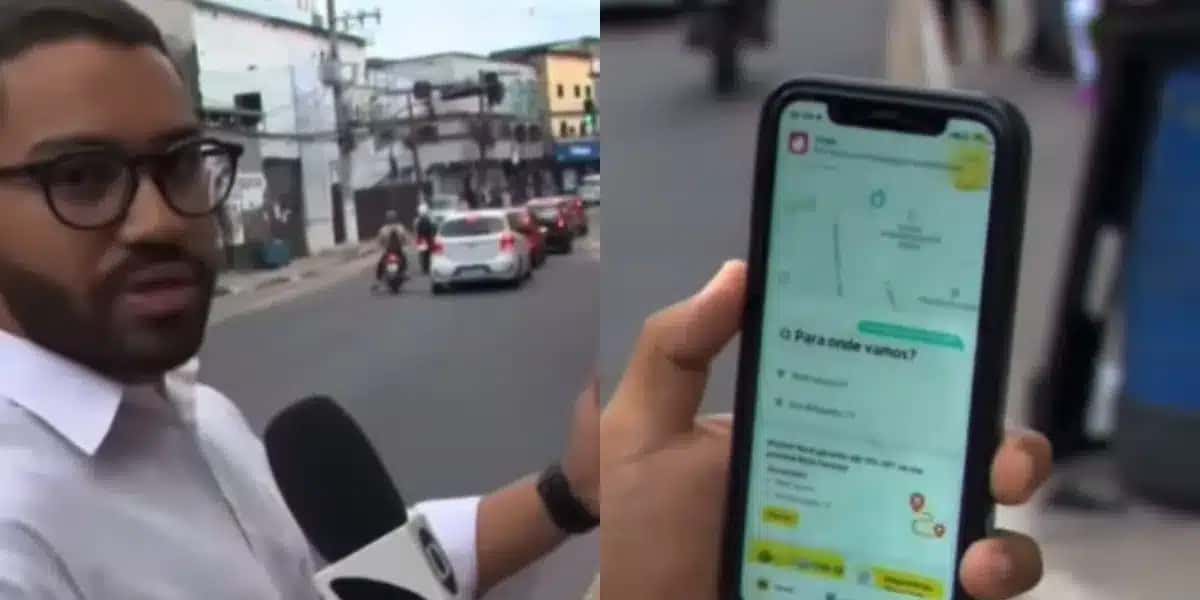 Repórter deixou escapar notificação do Tinder (Foto: TV Globo)