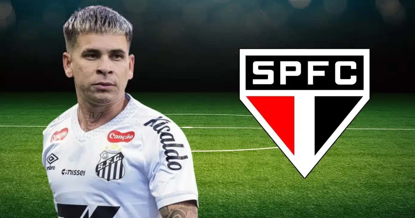 Soteldo e logo do São Paulo (Foto: Reprodução / Canva / SPFC / Montagem TV Foco)