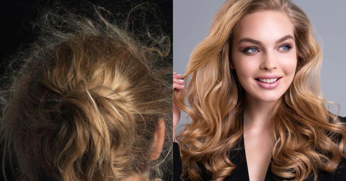 Cabelo com frizz e modelo (Fotos: Canva)