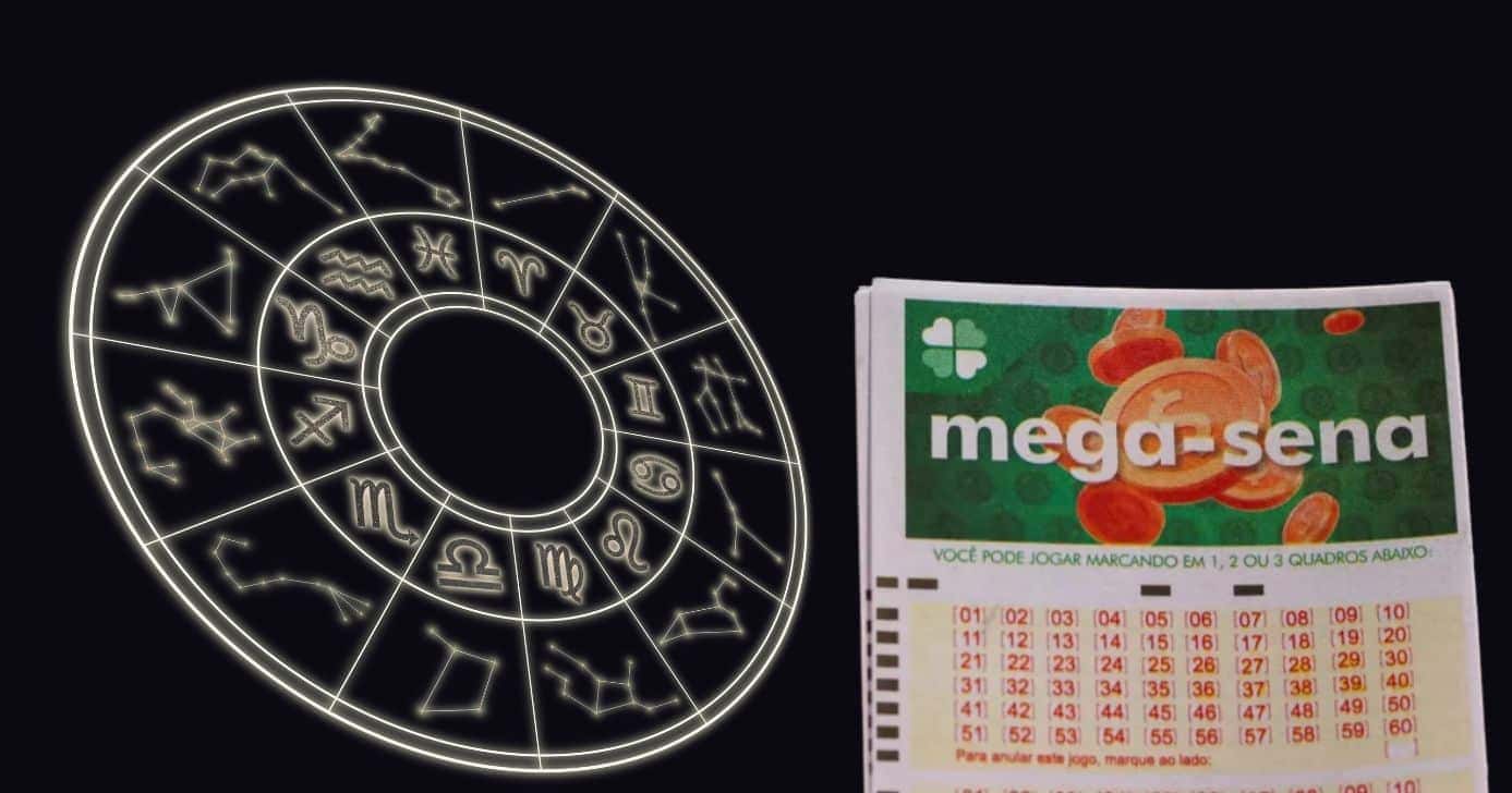 Signos e volante da Mega-Sena (Fotos: Canva / Adobe Stock)