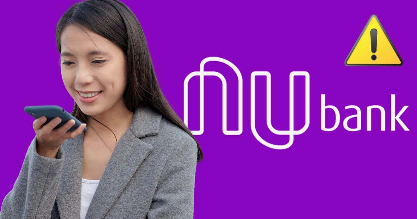 Ilustração mulher mandando áudio e Nubank (Foto: Reprodução / Canva / Montagem TV Foco)