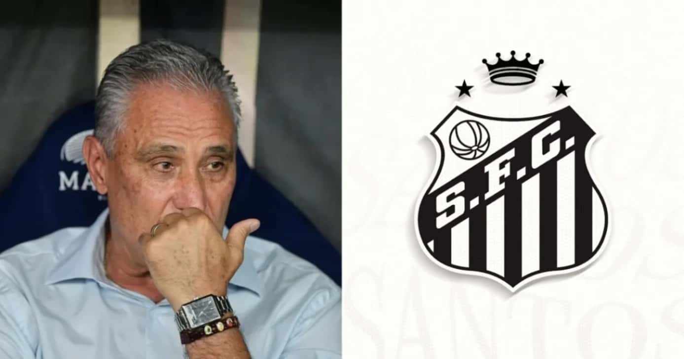 Tite ao lado do escudo do Santos - Foto: Montagem