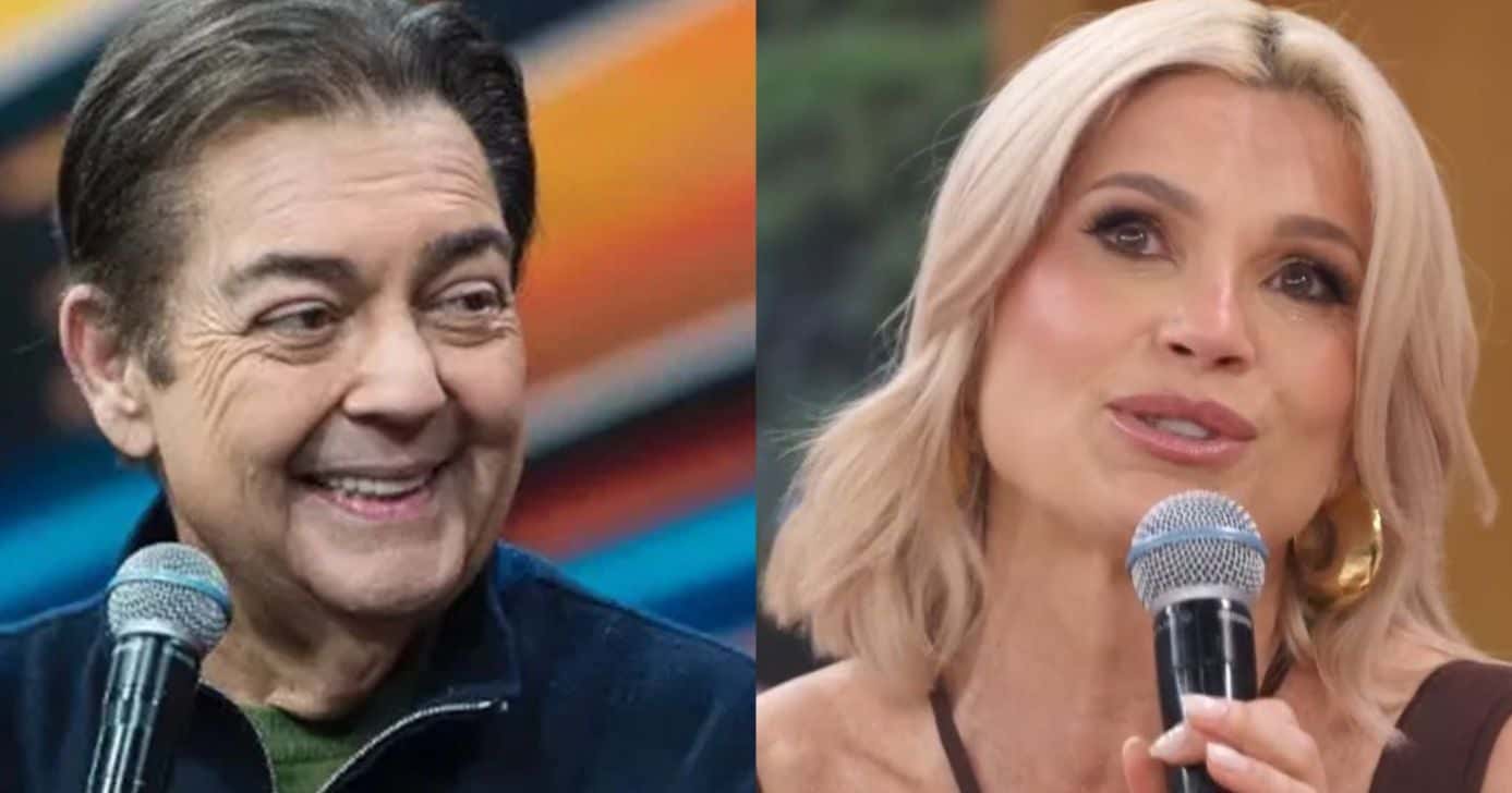 Faustão e Flávia Alessandra no Encontro (Fotos: Reproduções / Band / Globo)
