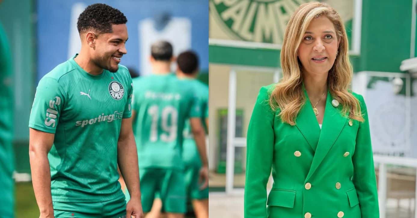 Palmeiras -Vitor Roque e Leila Pereira - Montagem/Instagram