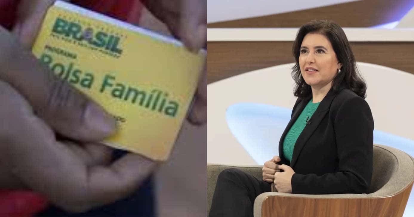 Cartão Bolsa Família e Simone Tebet (Fotos: Reproduções / Globo)
