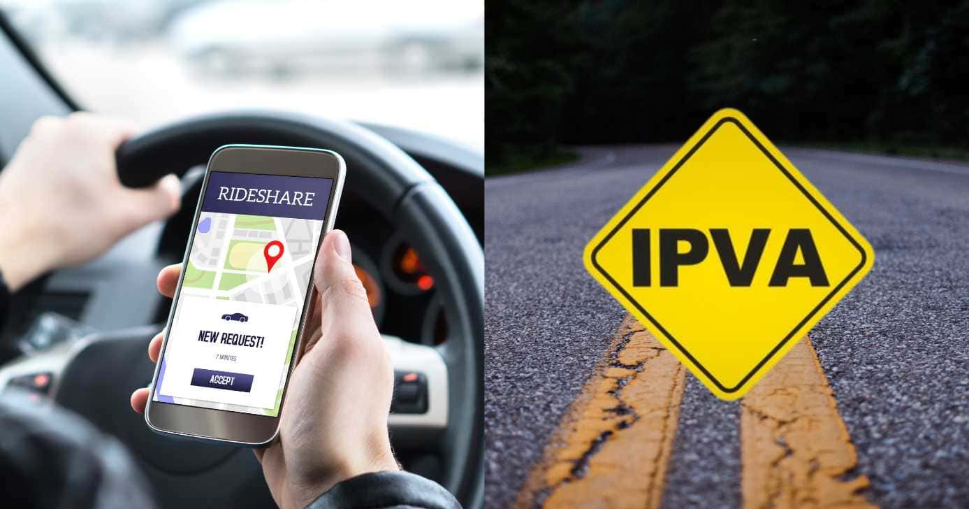 Ilustração motorista de aplicativo e IPVA (Fotos: Canva / Freepik)