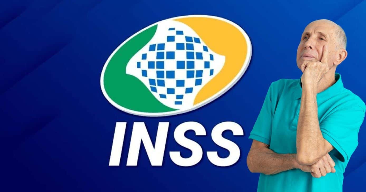 Logo do INSS e idoso pensando (Fotos: Reproduções / Internet / Canva)