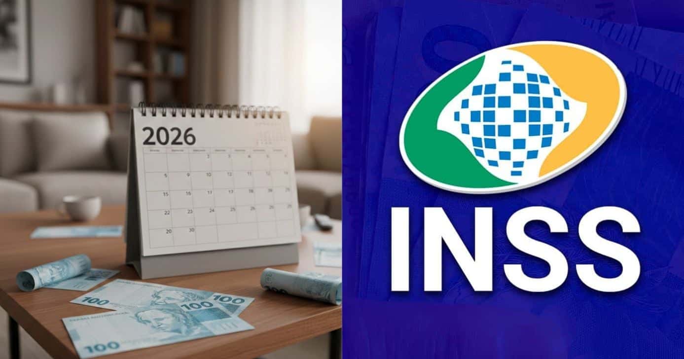 Ilustração calendário e logo do INSS (Fotos: Montagem TV Foco / GMN / Internet)