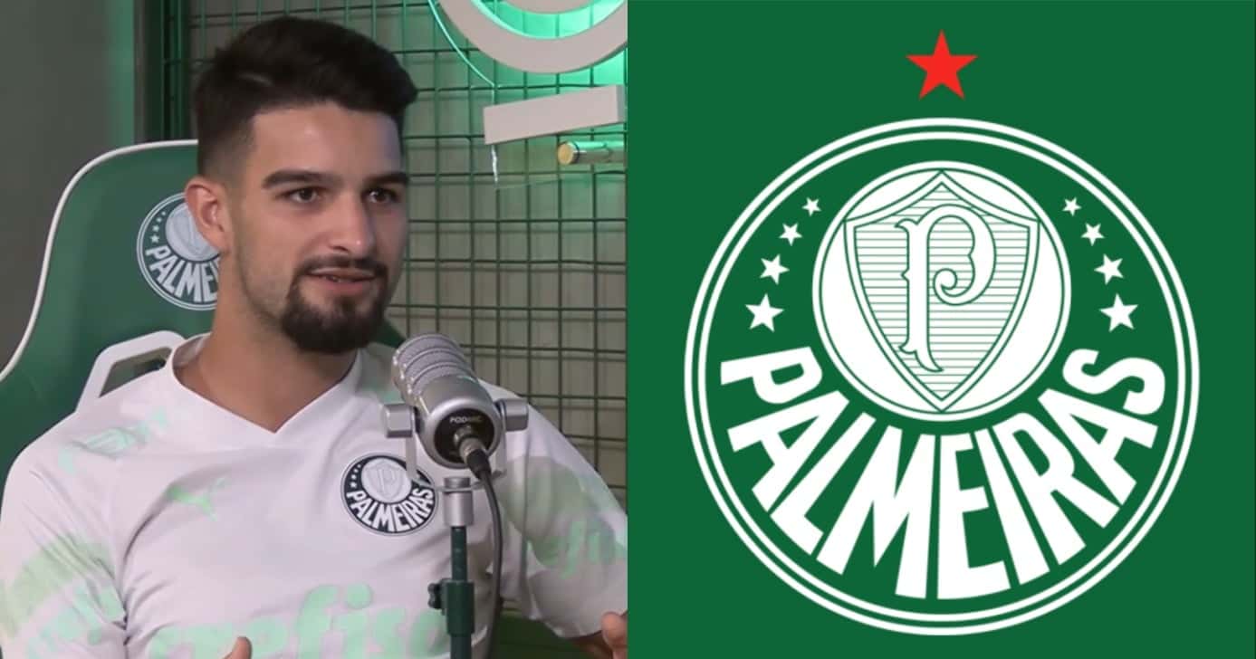 Flaco López e logo do Palmeiras (Foto: Reprodução/ TV Palmeiras - YouTube/ Internet)