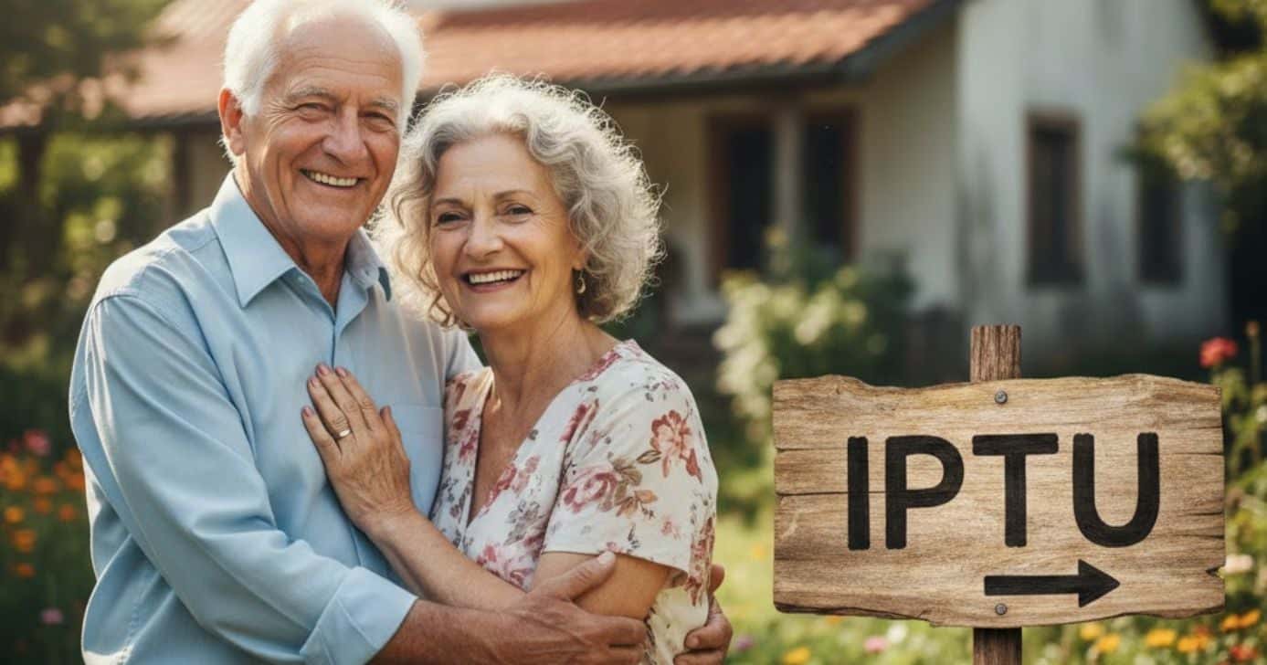 Idosos e placa IPTU (Foto: Montagem TV Foco / GMN)