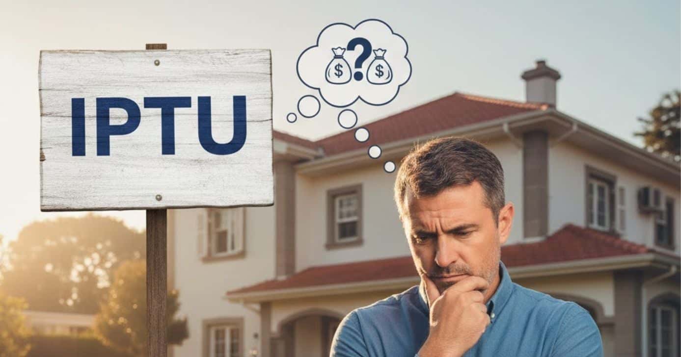 Ilustração IPTU e homem pensando (Foto: Montagem TV Foco / GMN)