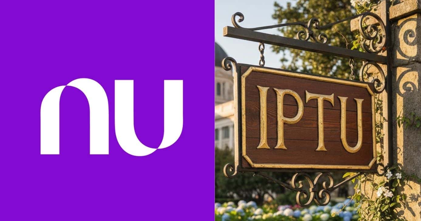 Logo Nubank e placa IPTU (Foto: Montagem TV Foco / Internet / GMN)