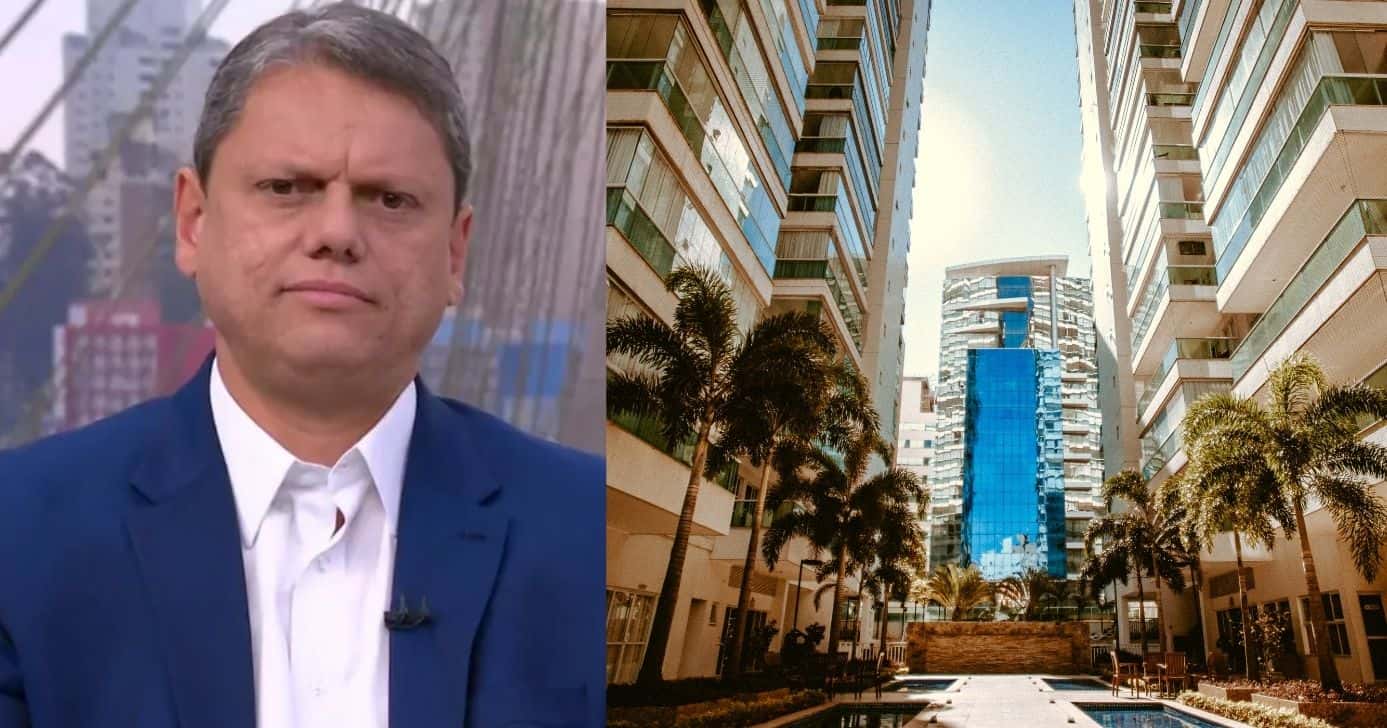 Tarcísio de Freitas e condomínio (Fotos: Reproduções / Globo / Canva)