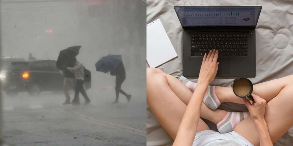 Veja se chuva forte libera funcionário para home office (Reprodução: Montagem TV Foco)