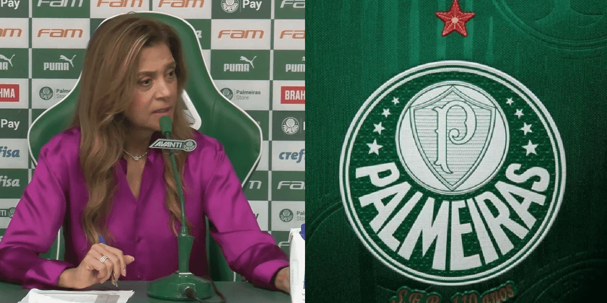 Leila ao lado do escudo do Palmeiras - Montagem/TV FOCO