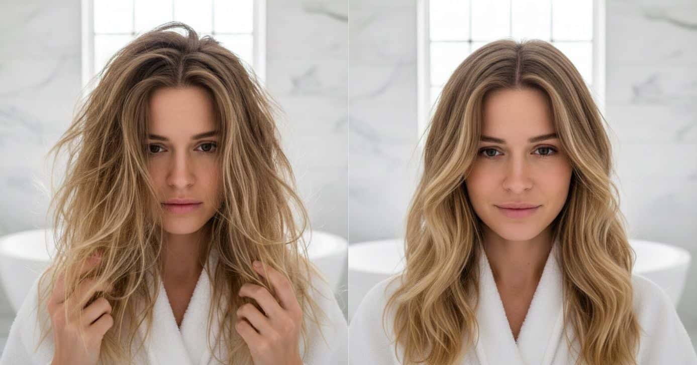 Antes e depois de cabelo hidratado (Foto: Montagem TV Foco / GMN)