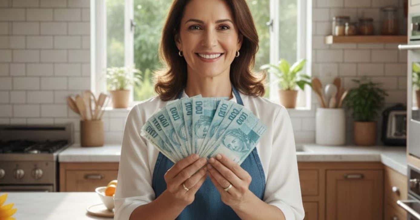 Ilustração doméstica segurando o 13º salário (Foto: Montagem TV Foco / GMN)