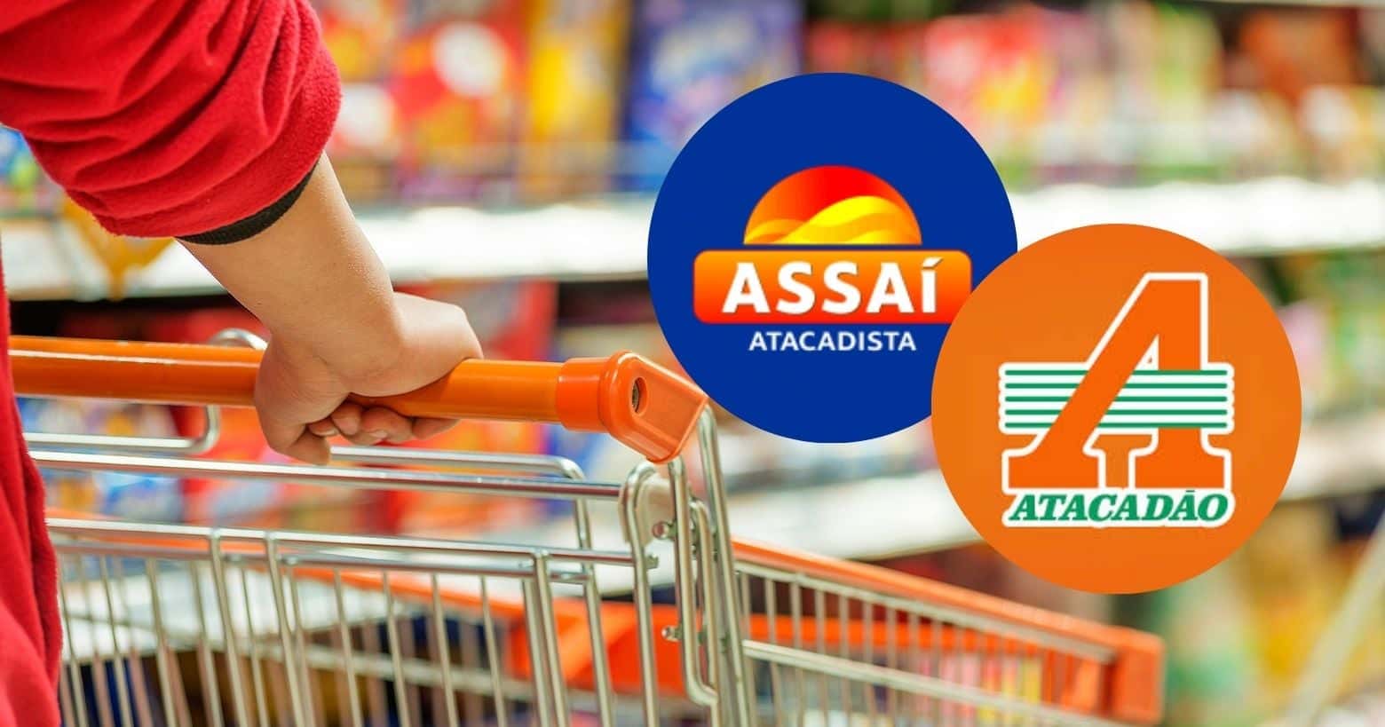 Ilustração supermercado, logo Assaí e Atacadão (Fotos: Reproduções / Canva / Internet)