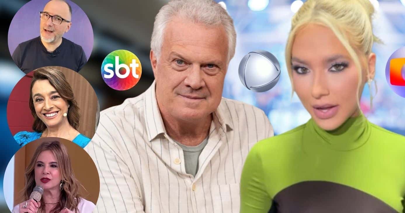 Britto Jr, Catia Fonseca e Luciana Gimenez no SBT; Record sonha com Bial e Virginia na Globo (Foto: Reprodução / YouTube / Band / RedeTV! / Globo / Instagram / Montagem TV Foco)