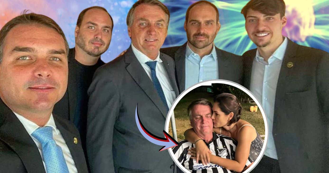 O ex-presidente Bolsonaro e os filhos / Michelle (Foto: Reprodução / Twitter / Instagram)