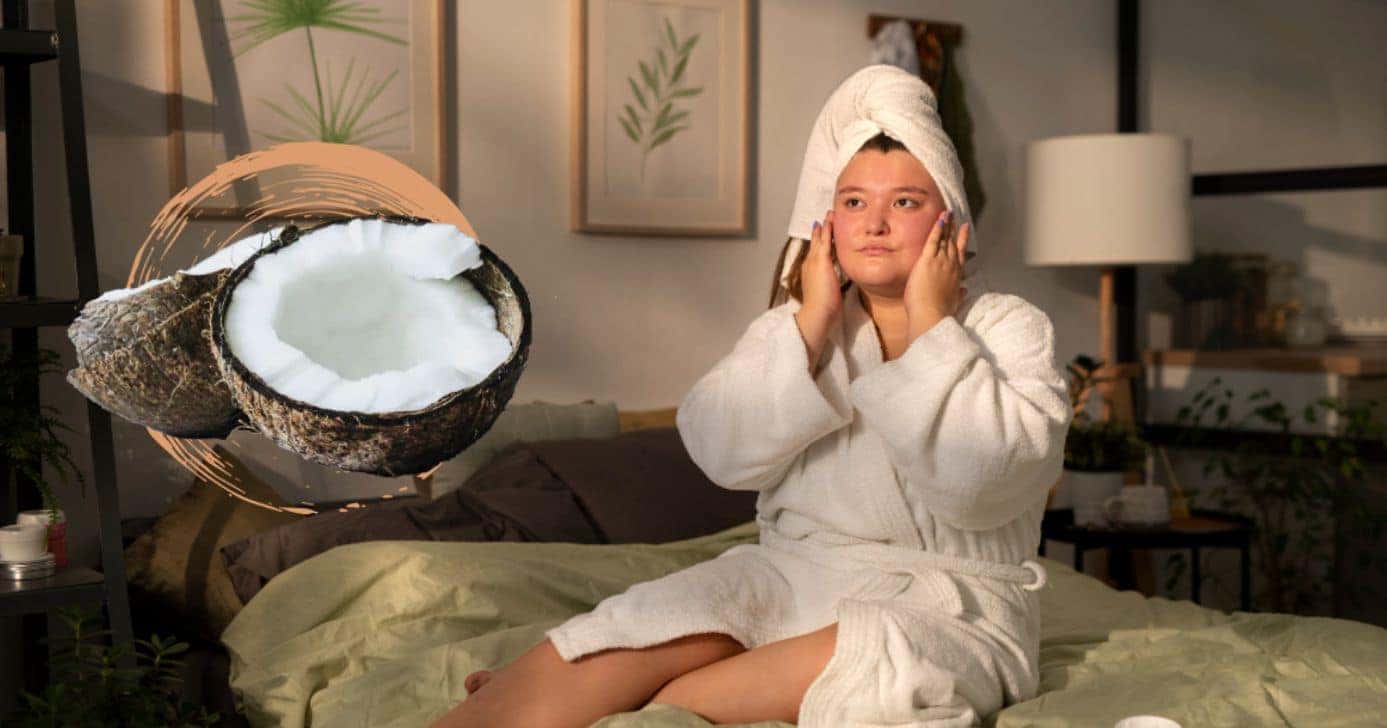 Tratamento noturno Óleo de coco para a pele - (Foto Reprodução/Montagem/TV Foco/Canva/Paola)