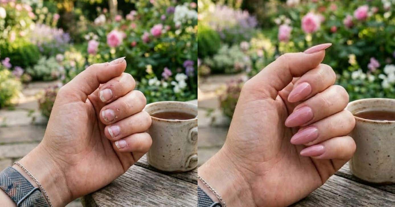 Ilustração antes e depois de unhas quebradas (Foto: Montagem TV Foco / GMN)