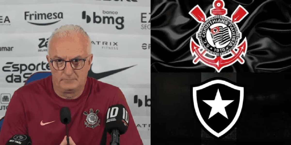 Escudos do Botafogo e do Corinthians ao lado de Dorival (Foto: Reprodução/Internet/ YouTube/ TimãoTV)