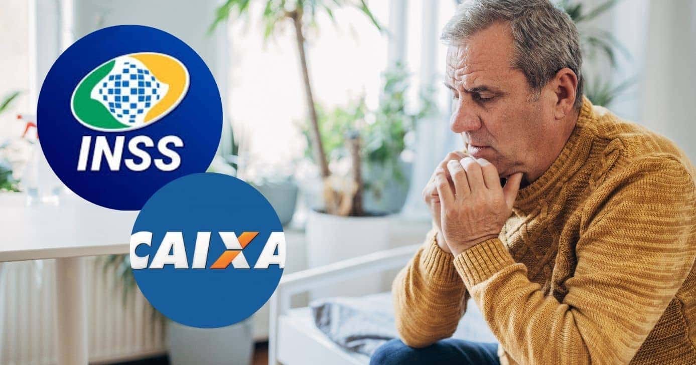 INSS, Caixa e idoso preocupado (Foto: Montagem TV Foco / Internet / Canva)