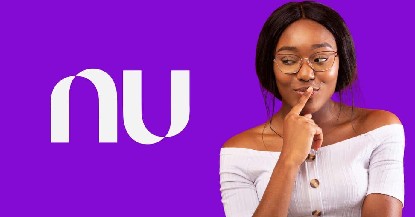 Logo Nubank e mulher pensando (Foto: Montagem TV Foco / Canva / Internet)