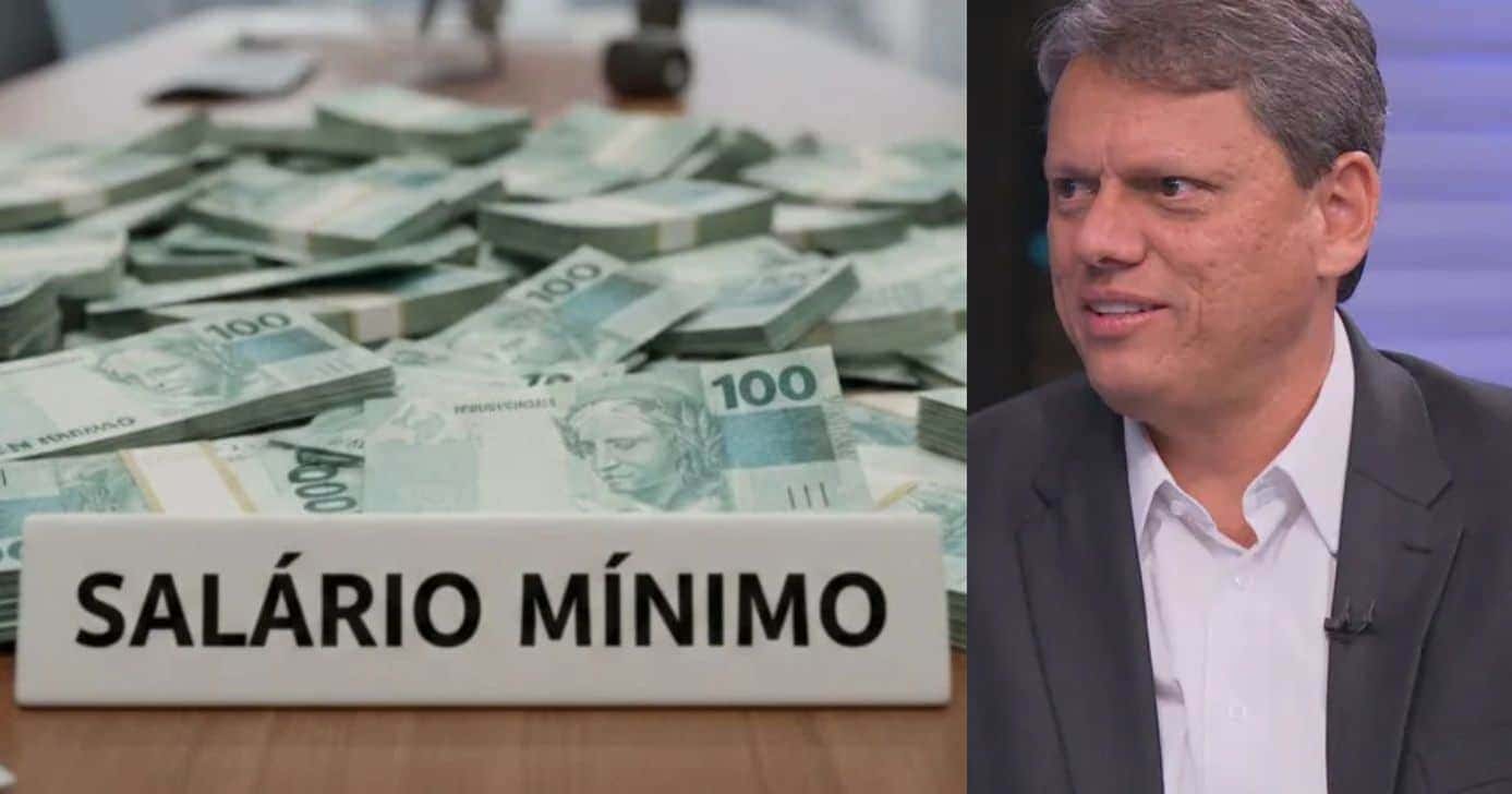 Ilustração salário mínimo e Tarcísio de Freitas (Foto: Montagem TV Foco/ GMN / Globo)