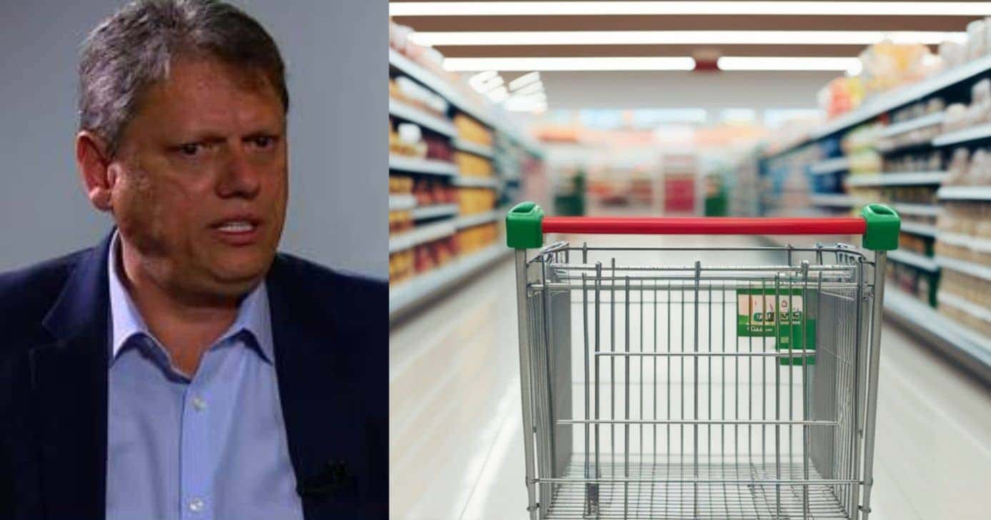 Tarcísio de Freitas e ilustração supermercado (Foto: Montagem TV Foco / Canva / Globo)
