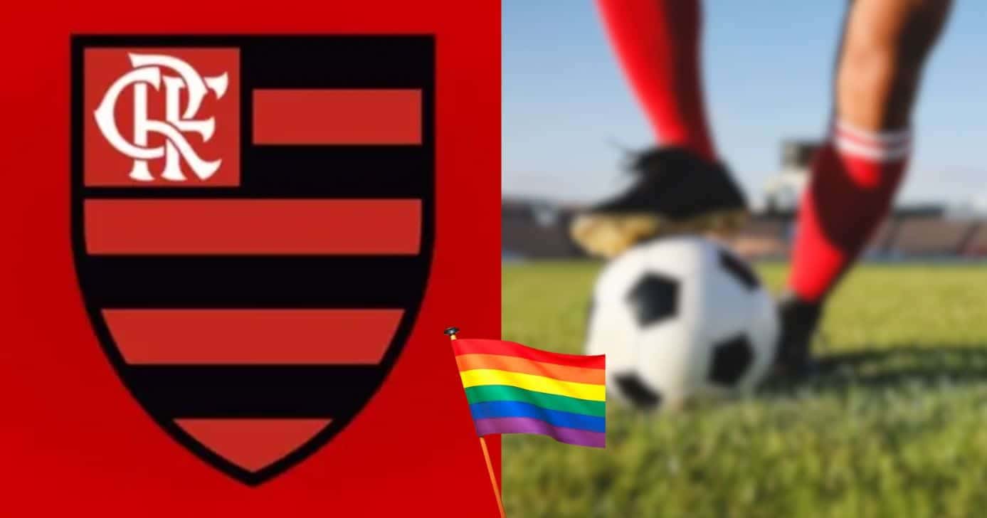 Ilustração de jogador do Flamengo quebra silêncio sobre ser gay (Foto: Reprodução / YouTube / Canva / Montagem TV Foco)