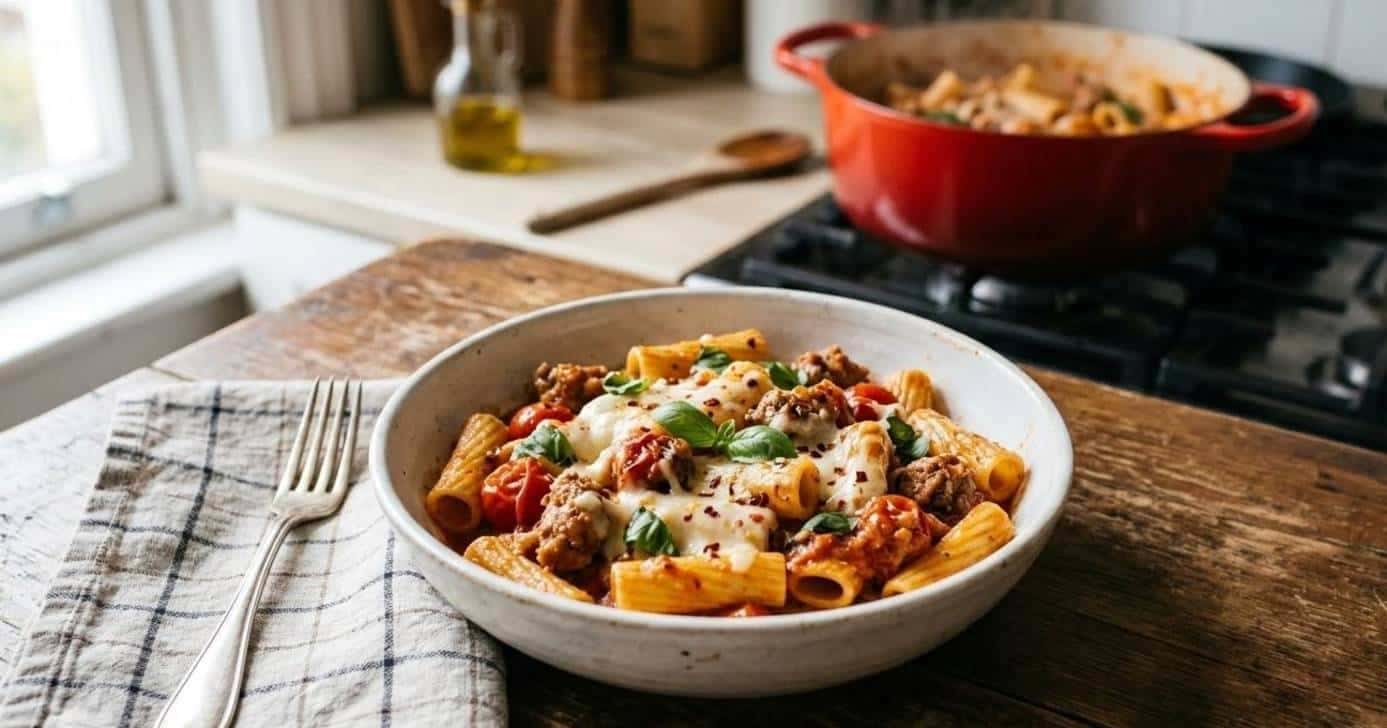 Macarrão de uma panela só vira um jantar completo em 10 minutos (Foto: Montagem/TV Foco)