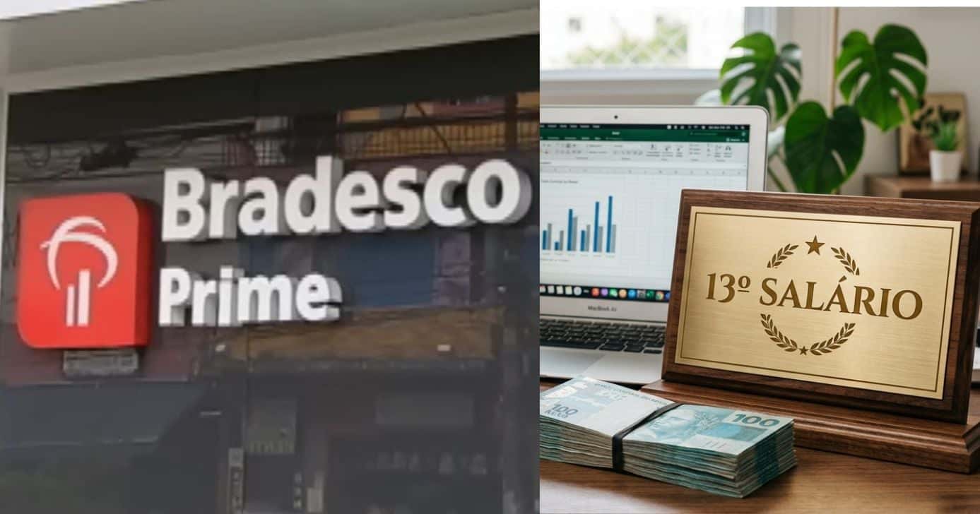 Bradesco e ilustração 13º salário (Foto: Montagem TV Foco / Record / GMN)