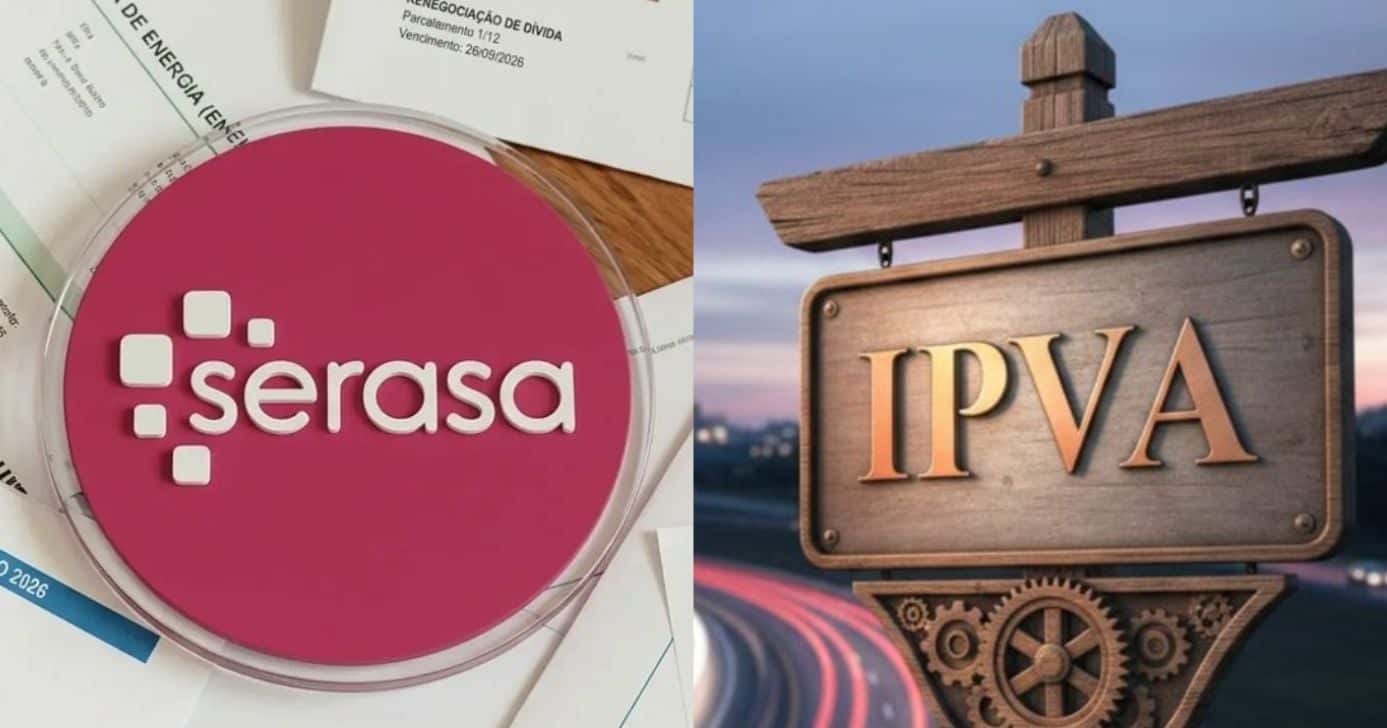 Logo Serasa e ilustração IPVA (Foto: Montagem TV Foco / Canva / GMN)