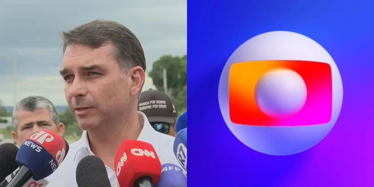 Flávio Bolsonaro e logo da Globo. (Foto: Reprodução / TV Globo)