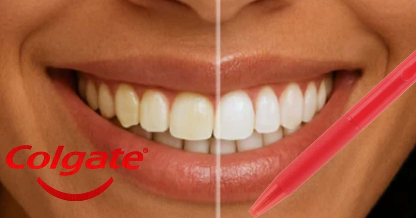 Caneta da Colgate promete remover 15 anos de manchas dos dentes (Foto Reprodução/Montagem/TV Foco/Canva/Paola)