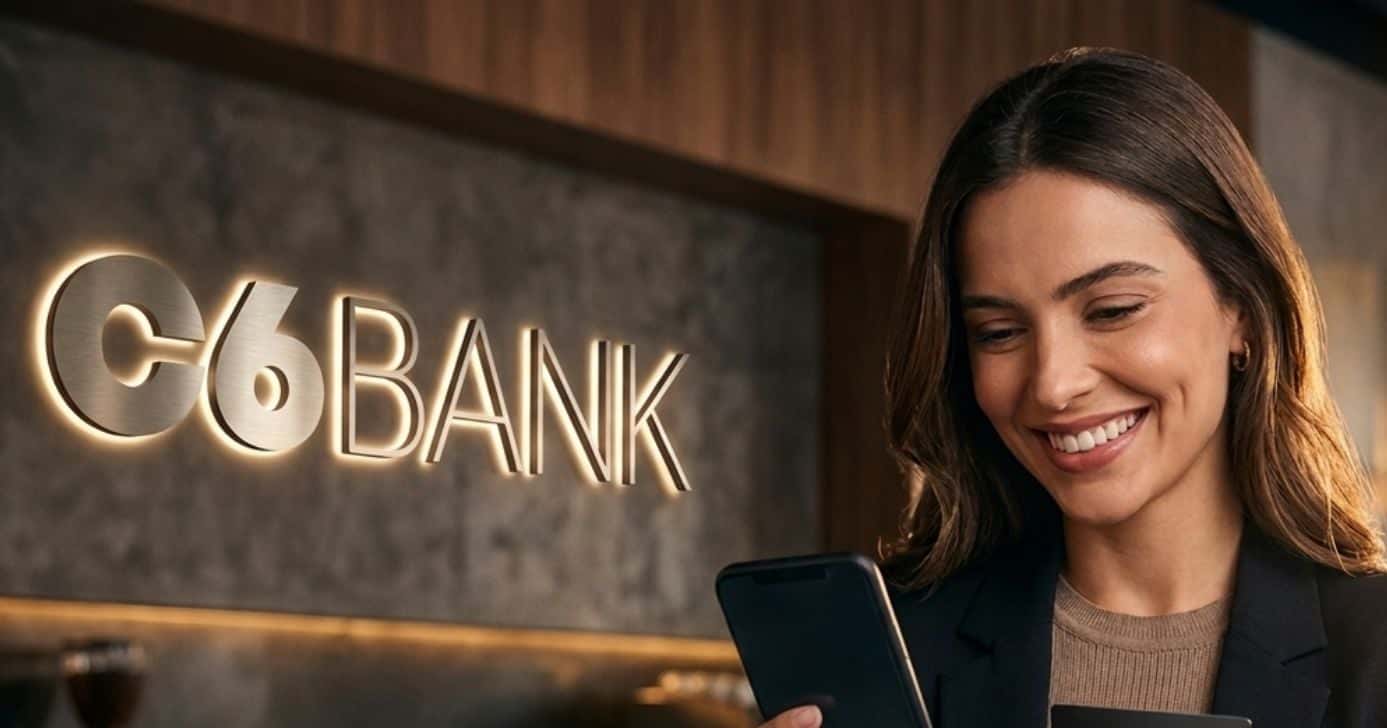 Ilustração C6 Bank e mulher (Foto: Montagem TV Foco / GMN)