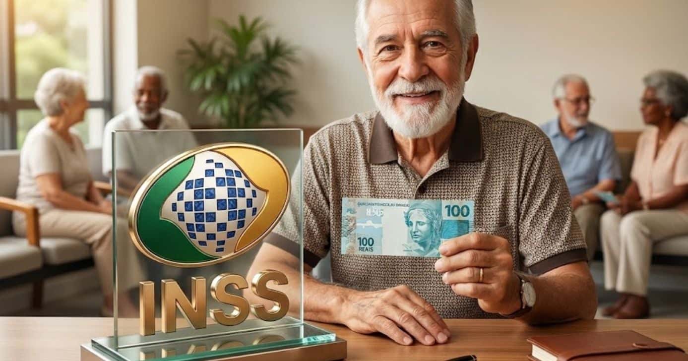 Ilustração idoso e logo do INSS (Foto: Montagem TV Foco / GMN)