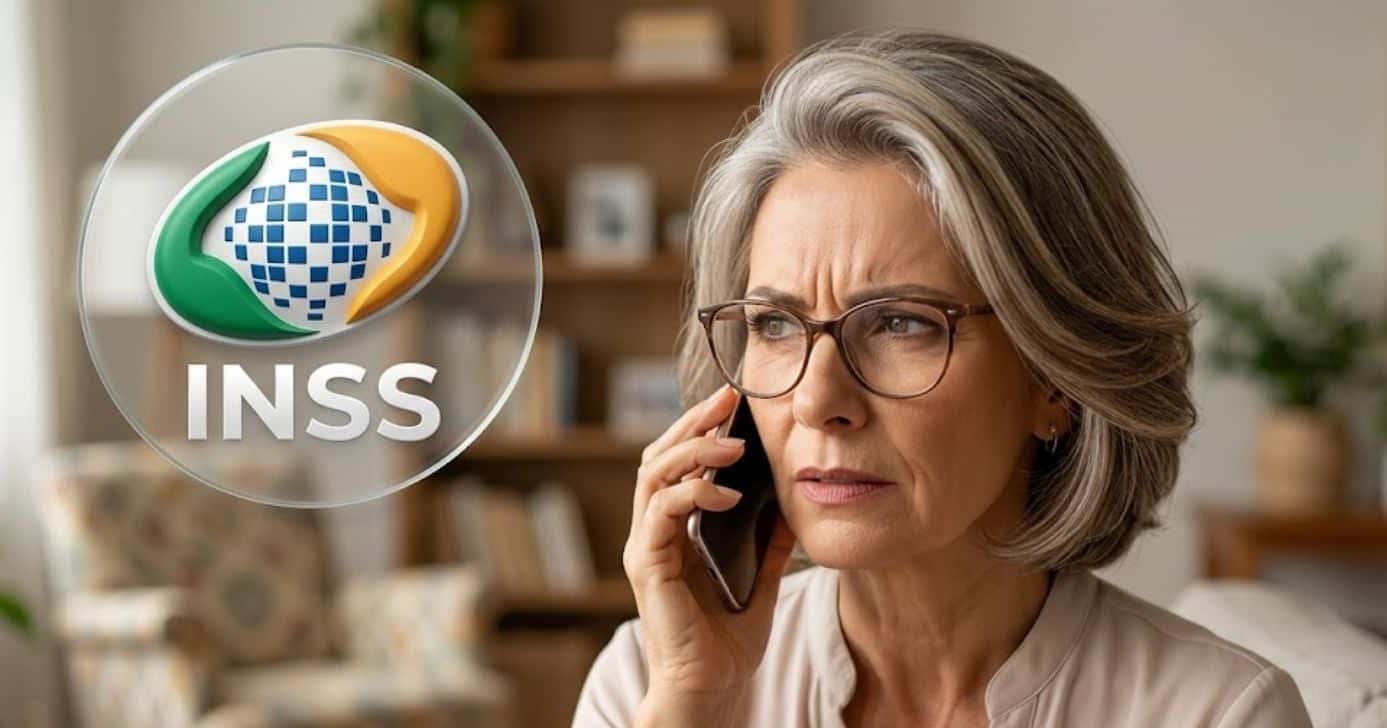 Ilustração logo do INSS e idosa pensando (Foto: Montagem TV Foco / GMN)