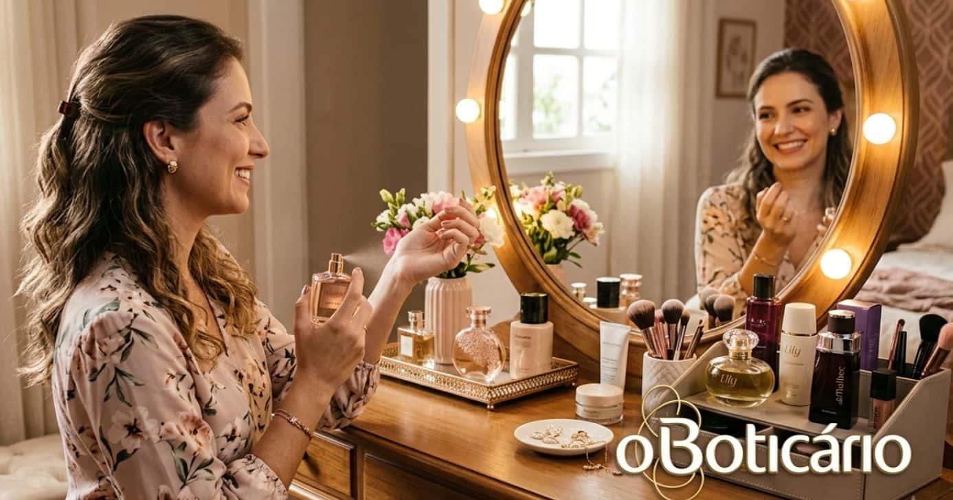 Ilustração mulher passando perfume e logo do Boticário (Foto: Montagem TV Foco / GMN)