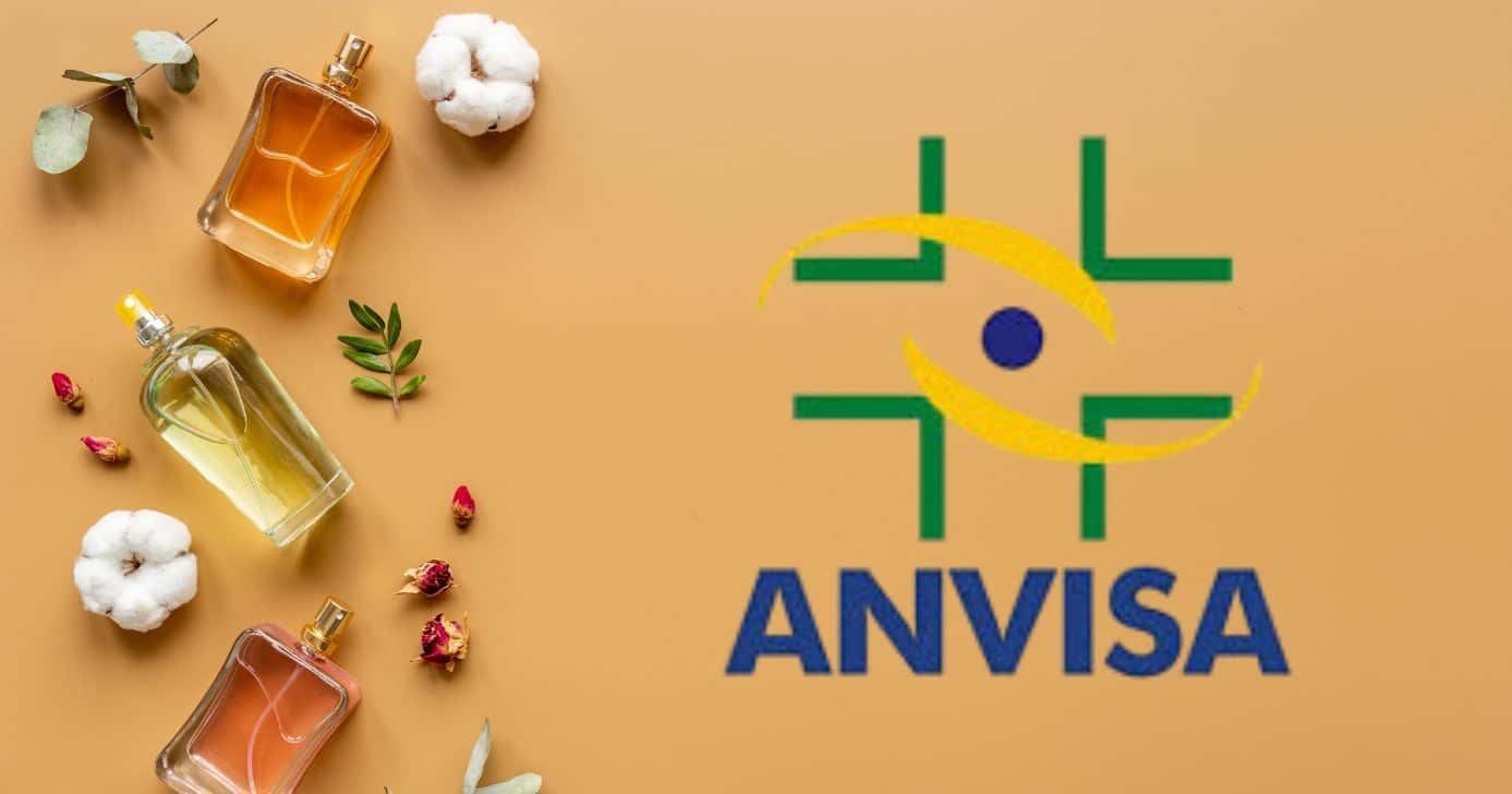Ilustração perfumes e logo Anvisa (Fotos: Reproduções / Canva / Internet)