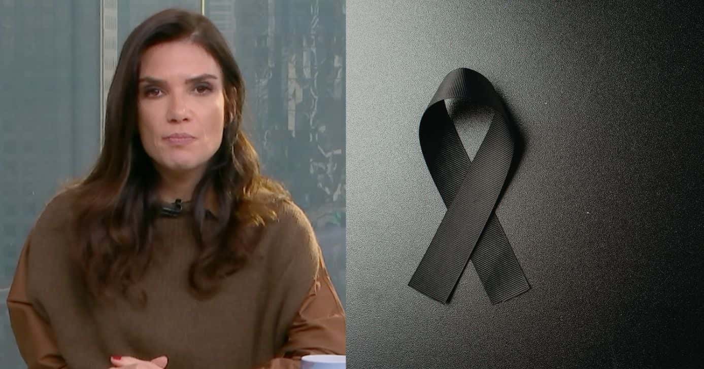 Sabina Simonato no Bom Dia São Paulo e imagem de luto (Fotos: Reproduções / Globo)
