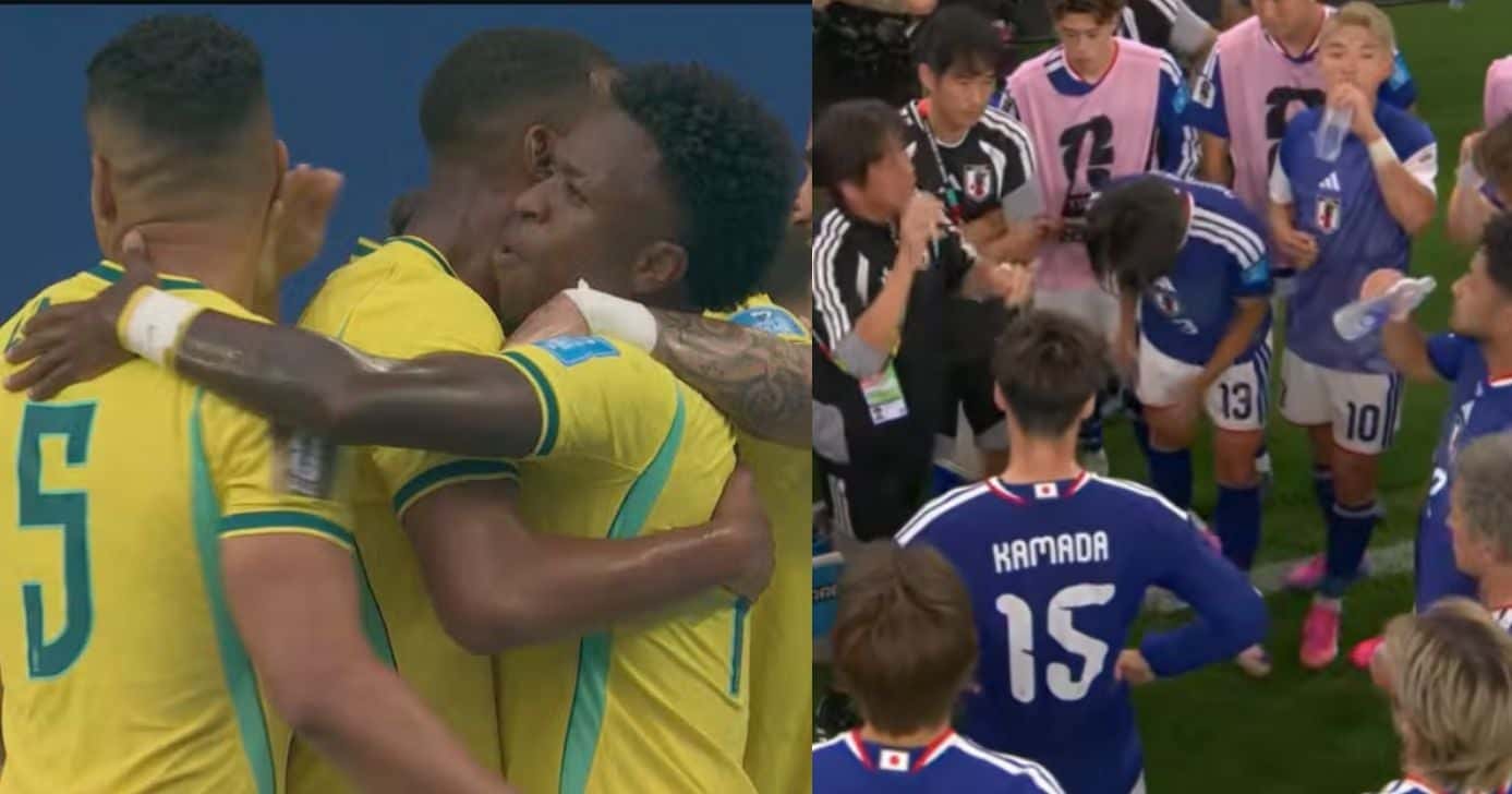 Seleção do Brasil e seleção do Japão na Copa do Mundo (Fotos: Reproduções / Globo / CazéTV)