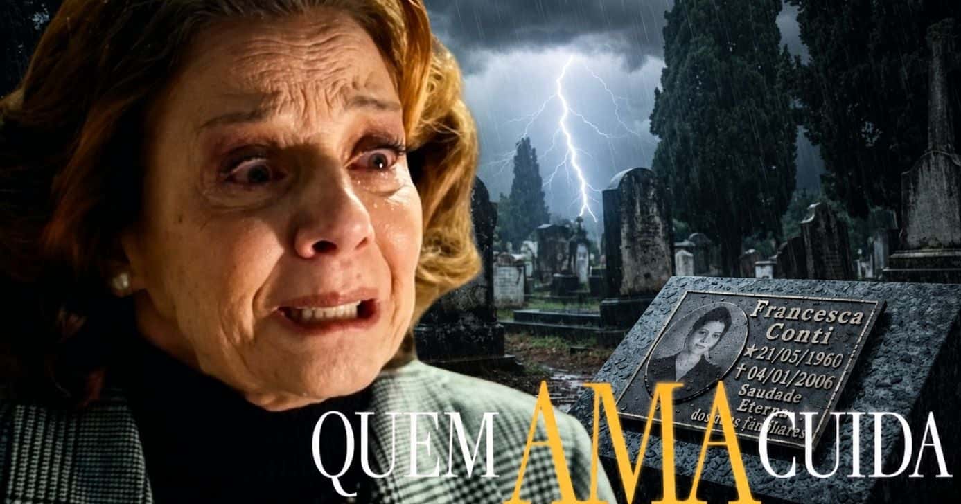 Diná vai até túmulo de Francesca e pede perdão em "Quem Ama Cuida" (Foto Reprodução/Montagem/Lennita/TV Foco/GMN/Canva/Globo)