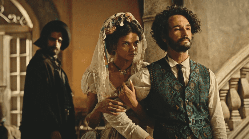 Leonor (Marina Nery) e Afrânio (Rodrigo Santoro" em cena de "Velho Chico" (Foto: Reprodução/Globo)