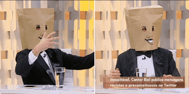"Homem do Saco" durante o "Fofocando" (Foto: Reprodução/SBT)